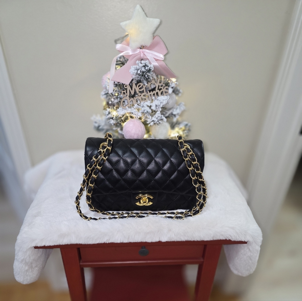 Quilted Double Flap Bag With Chain Strap Size Medium